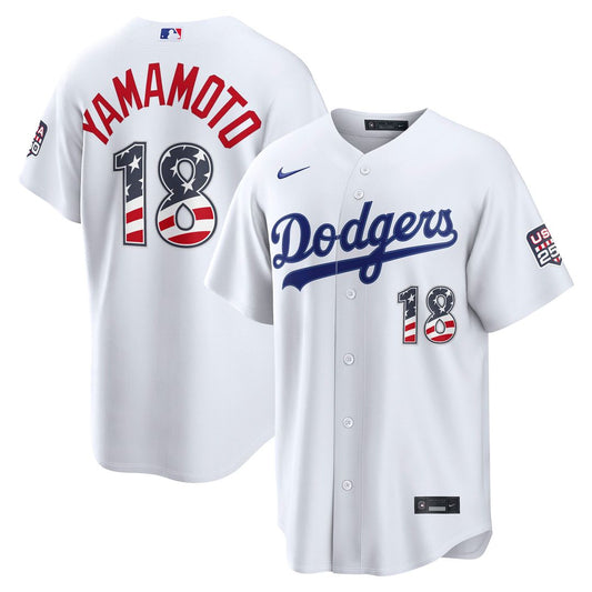 Los Angeles Dodgers Yoshinobu Yamamoto Nike USA 250 Fourth of July Home Stadium Jersey - White MLB Team Jersey Baseball Fan Apparel