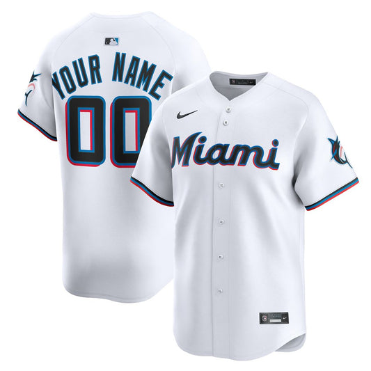 Miami Marlins Nike Home Limited Custom Jersey - White MLB Team Jersey Baseball Fan Apparel
