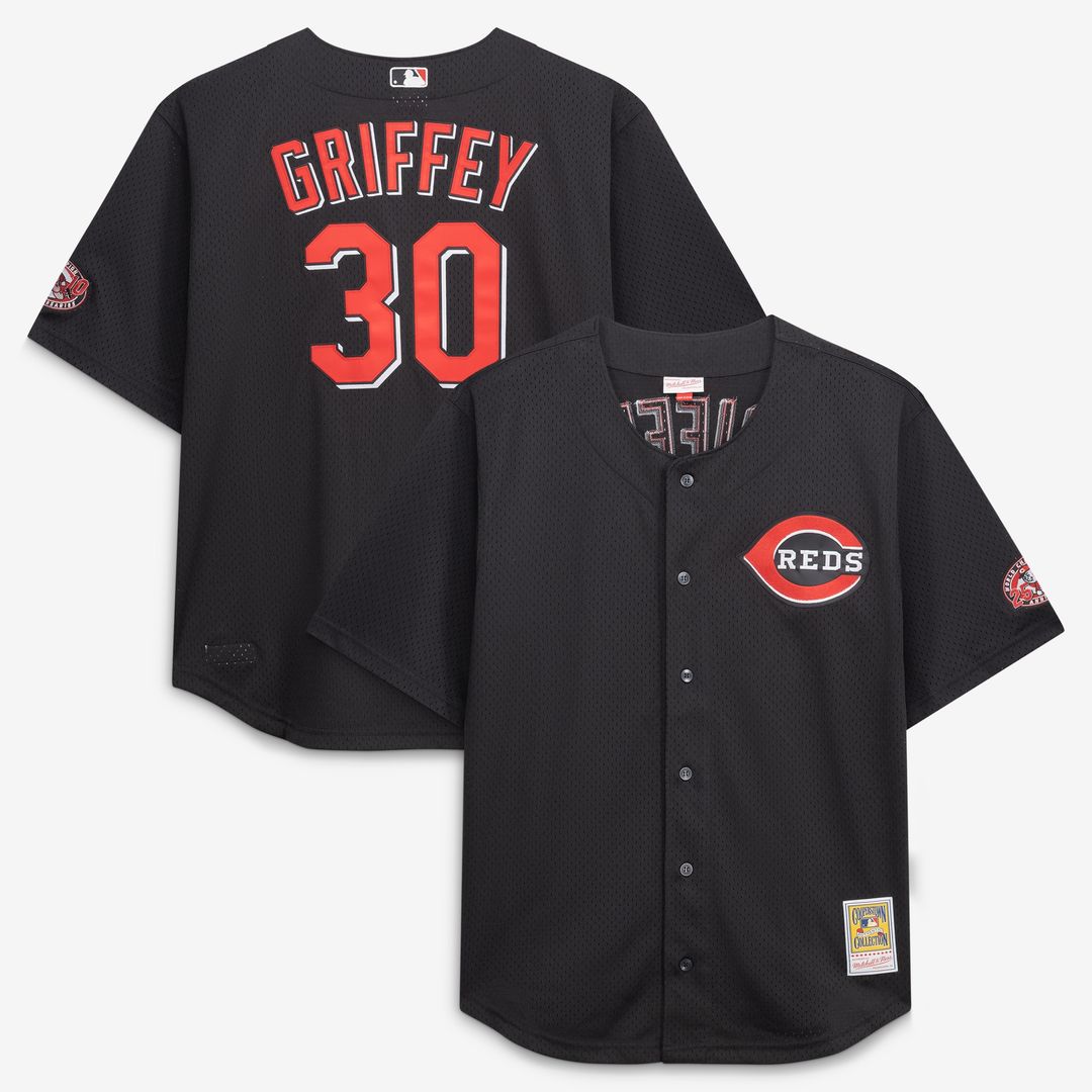 Cincinnati Reds Ken Griffey Jr. Mitchell & Ness Big & Tall Cooperstown Mesh Batting Practice Jersey - Black MLB Team Jersey Baseball Fan Apparel