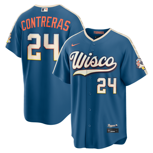 Milwaukee Brewers William Contreras Nike 2026 City Connect Stadium Jersey - Mineral Blue MLB Team Jersey Baseball Fan Apparel