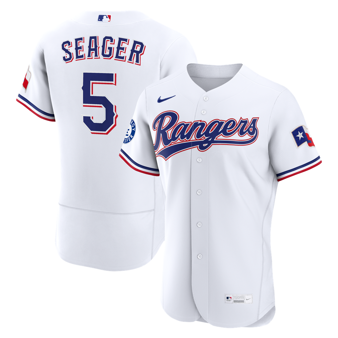 Texas Rangers Corey Seager Nike Home Authentic Sponsor Patch Jersey - White MLB Team Jersey Baseball Fan Apparel