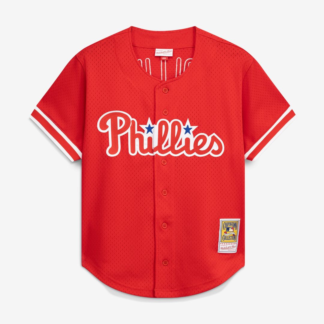 Philadelphia Phillies Jimmy Rollins Mitchell & Ness Cooperstown Mesh Batting Practice Button - Up Jersey - Red MLB Team Jersey Baseball Fan Apparel