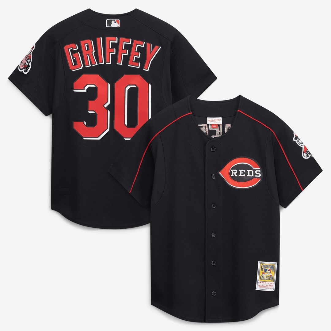 Cincinnati Reds Ken Griffey Jr. Mitchell & Ness Cooperstown Authentic Mesh Batting Practice Jersey - Black MLB Team Jersey Baseball Fan Apparel