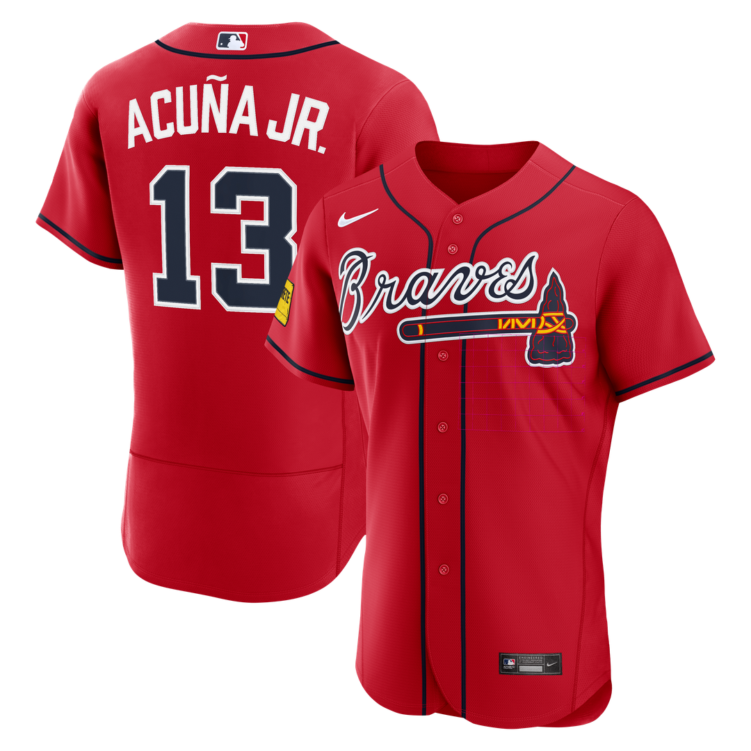 Atlanta Braves Ronald Acuña Jr. Nike Alternate Authentic Sponsor Patch Jersey - Red MLB Team Jersey Baseball Fan Apparel