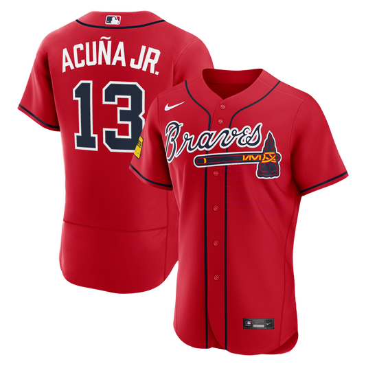 Atlanta Braves Ronald Acuña Jr. Nike Alternate Authentic Sponsor Patch Jersey - Red MLB Team Jersey Baseball Fan Apparel