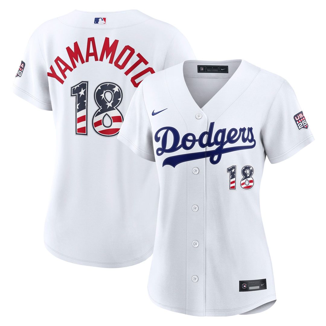 Los Angeles Dodgers Yoshinobu Yamamoto Nike Women's USA 250 Fourth of July Home Stadium Jersey - White MLB Team Jersey Baseball Fan Apparel