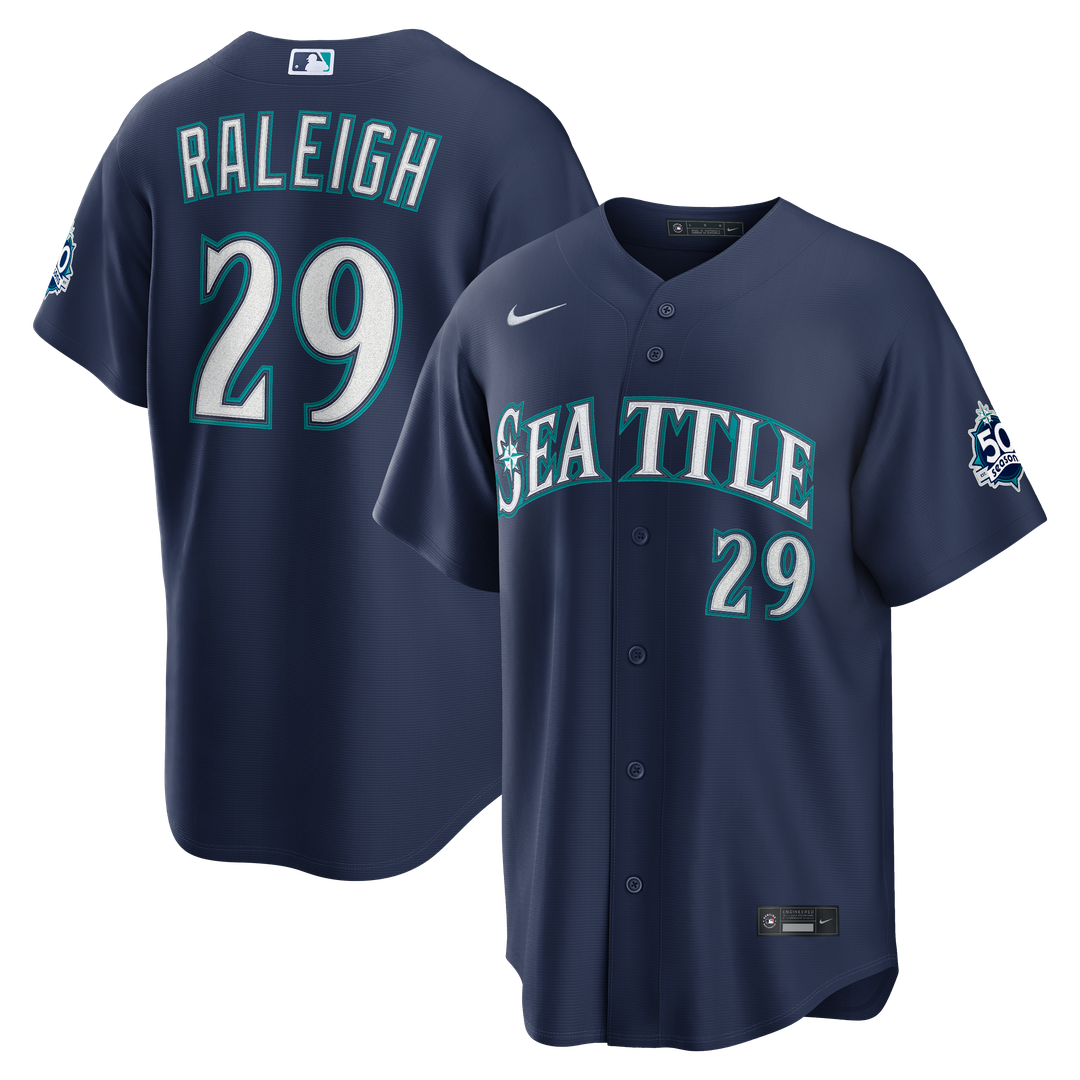 Seattle Mariners Cal Raleigh Nike Home Stadium 50th Season Patch Jersey - White MLB Team Jersey Baseball Fan Apparel