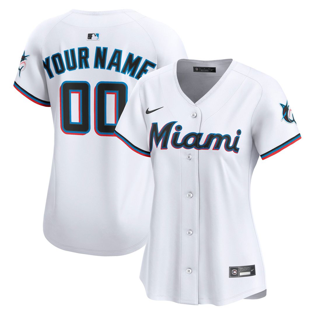 Miami Marlins Nike Women's Home Limited Custom Jersey - White MLB Team Jersey Baseball Fan Apparel