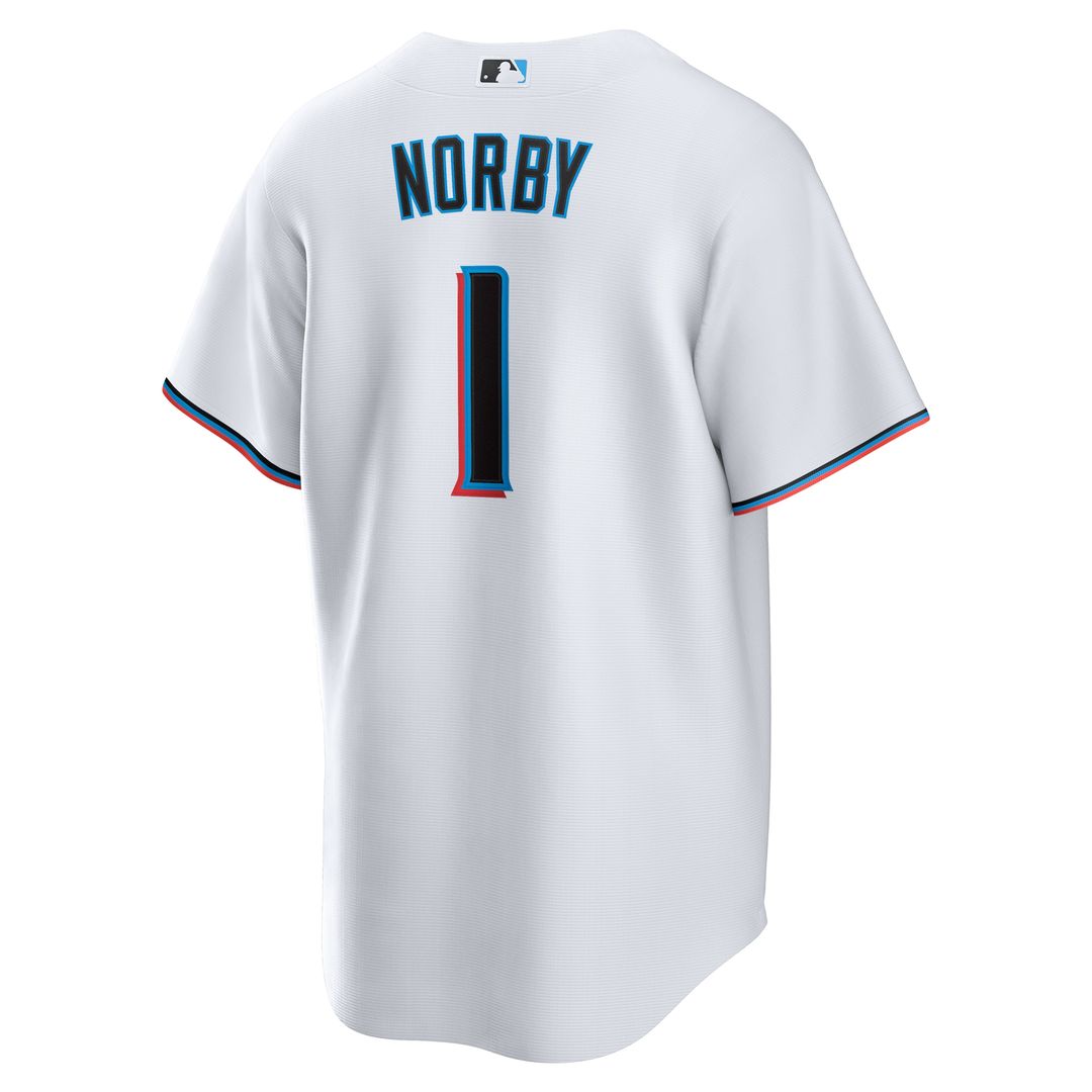 Miami Marlins Connor Norby Nike Home Replica Jersey - White MLB Team Jersey Baseball Fan Apparel