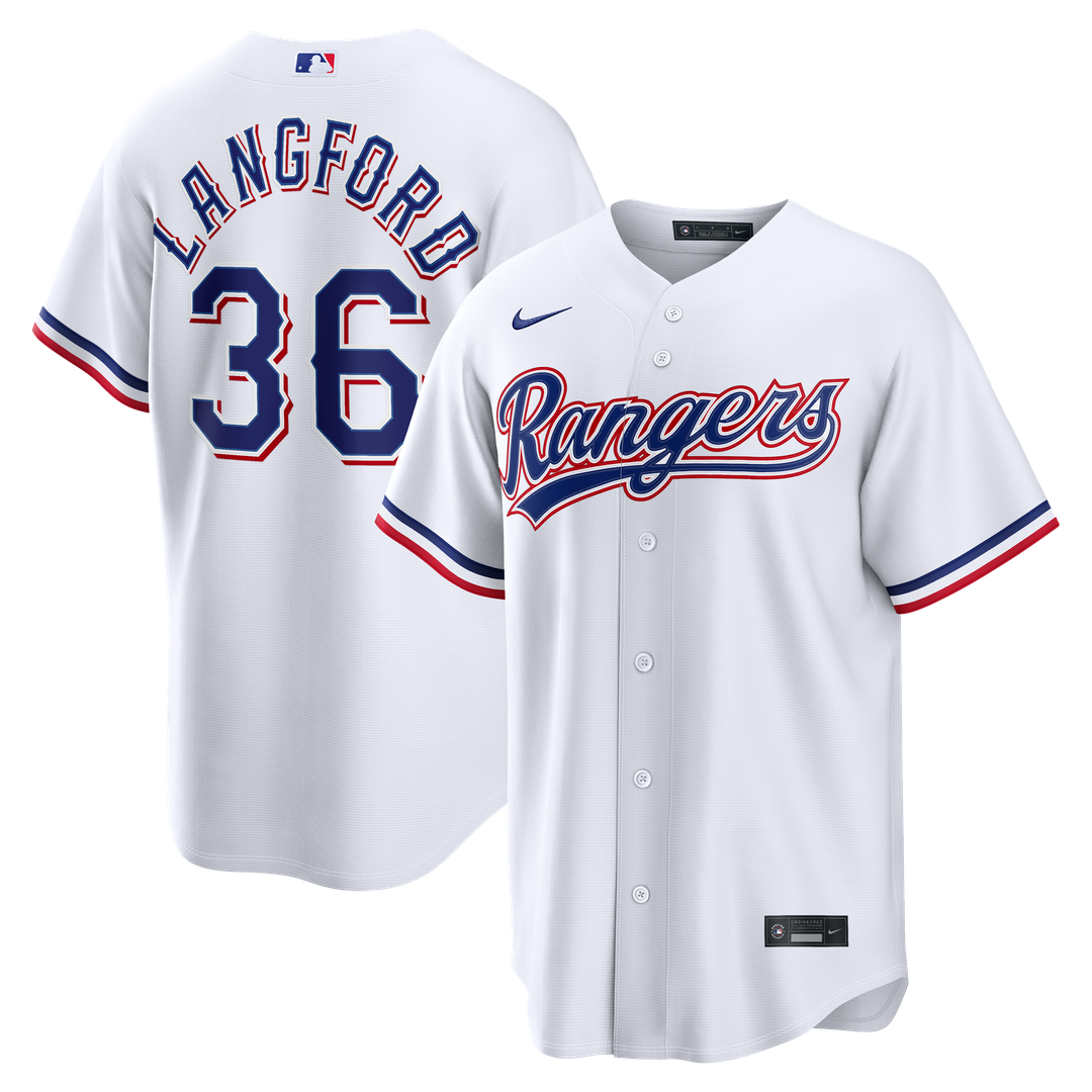 Texas Rangers Wyatt Langford Nike Home Replica Jersey - White MLB Team Jersey Baseball Fan Apparel