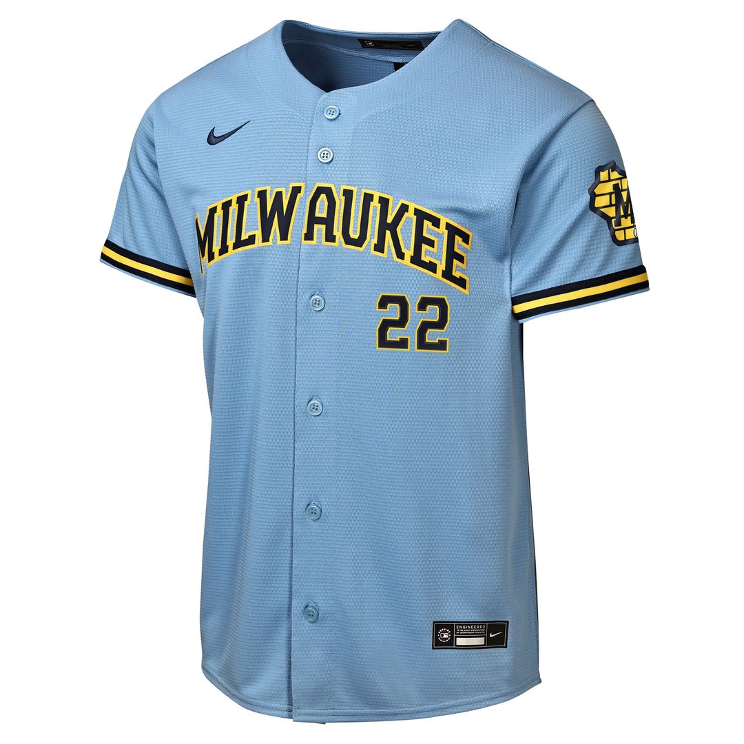 Milwaukee Brewers Christian Yelich Nike Youth Road Stadium Jersey - Powder Blue MLB Team Jersey Baseball Fan Apparel