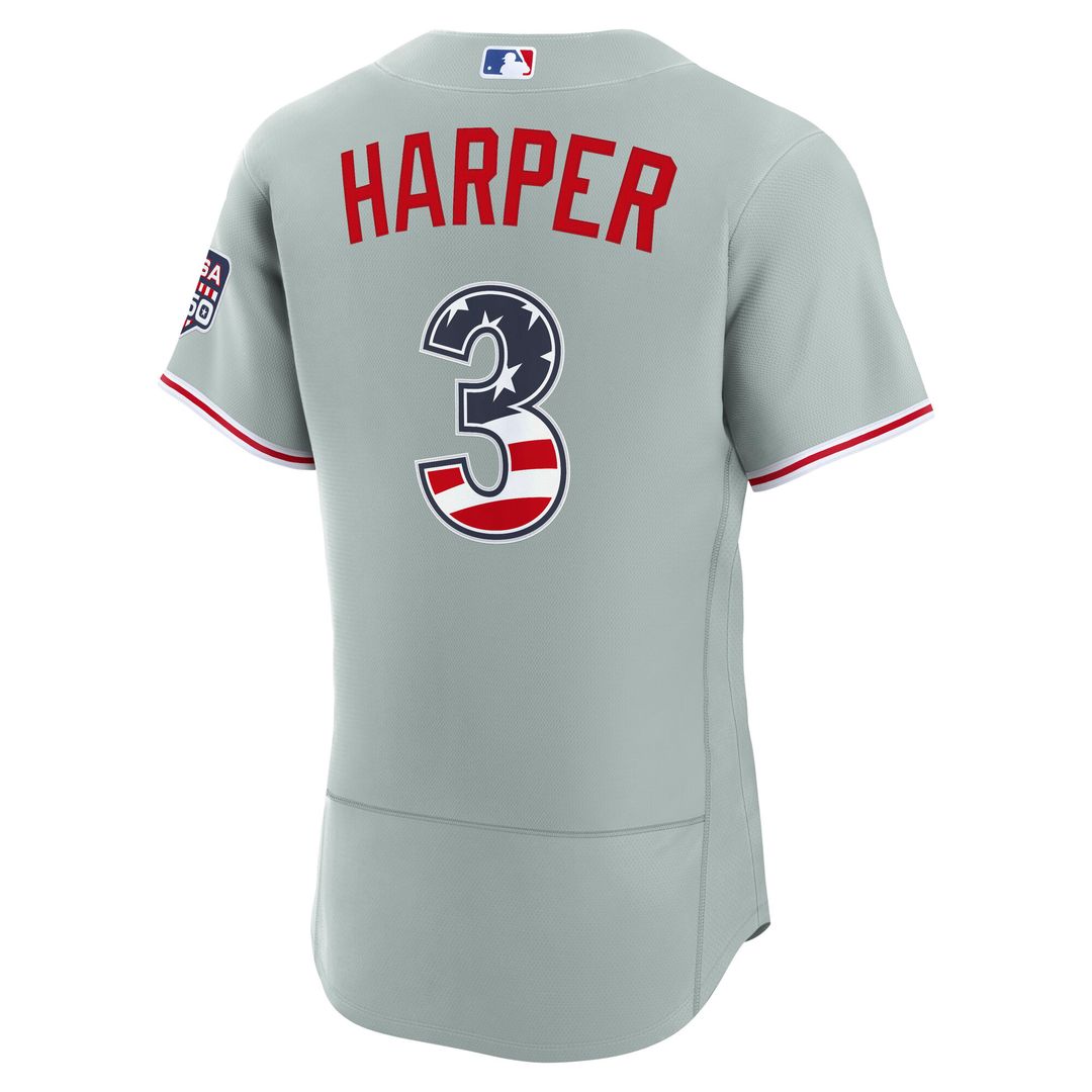 Philadelphia Phillies Bryce Harper Nike USA 250 Fourth of July Road Authentic Jersey - Gray MLB Team Jersey Baseball Fan Apparel
