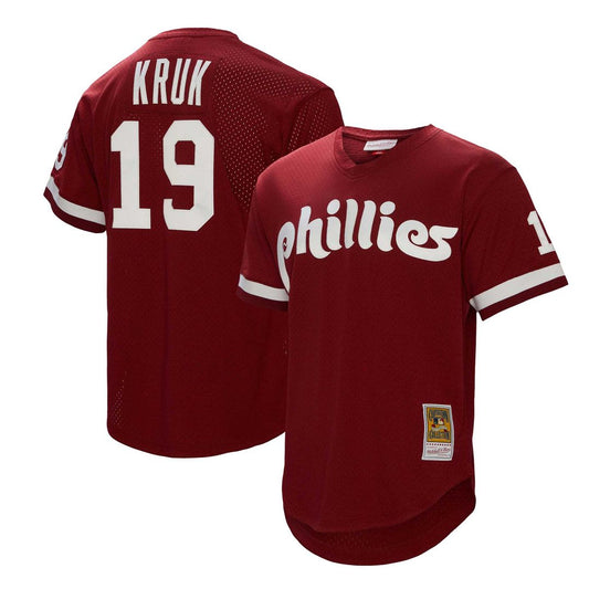 Philadelphia Phillies John Kruk Mitchell & Ness Big & Tall Cooperstown Mesh Batting Practice Jersey - Burgundy MLB Team Jersey Baseball Fan Apparel