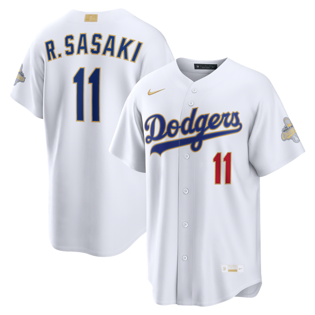 Los Angeles Dodgers Roki Sasaki Nike 2026 Gold Collection Stadium Jersey - White MLB Team Jersey Baseball Fan Apparel