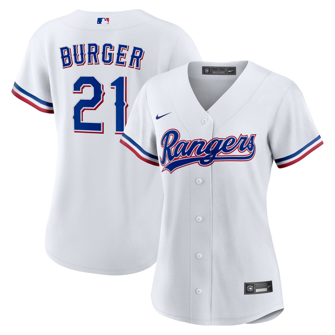 Texas Rangers Jake Burger Nike Women's Home Replica Jersey - White MLB Team Jersey Baseball Fan Apparel