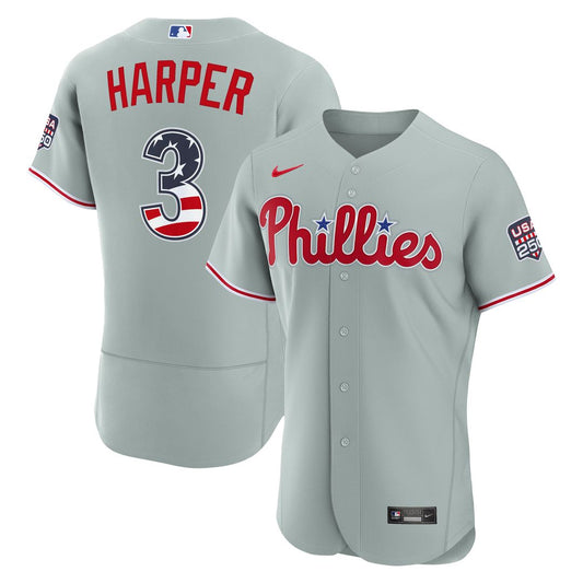 Philadelphia Phillies Bryce Harper Nike USA 250 Fourth of July Road Authentic Jersey - Gray MLB Team Jersey Baseball Fan Apparel