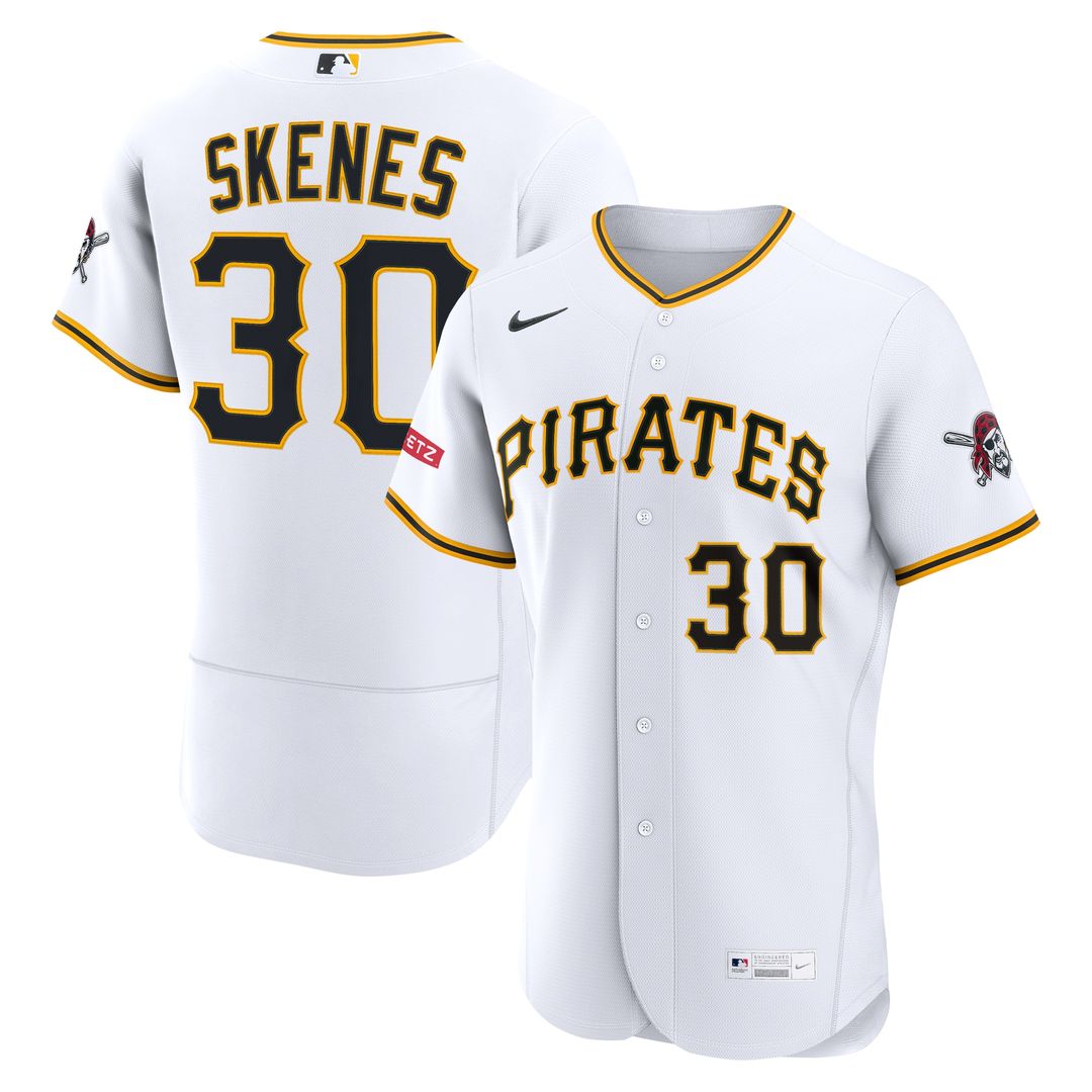 Pittsburgh Pirates Paul Skenes Nike Home Authentic Sponsor Patch Jersey - White MLB Team Jersey Baseball Fan Apparel
