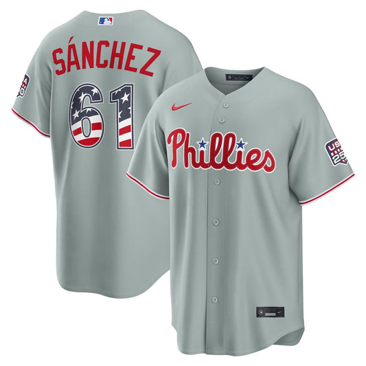 Philadelphia Phillies Cristopher Sanchez Nike USA 250 Fourth of July Road Stadium Jersey - Gray MLB Team Jersey Baseball Fan Apparel