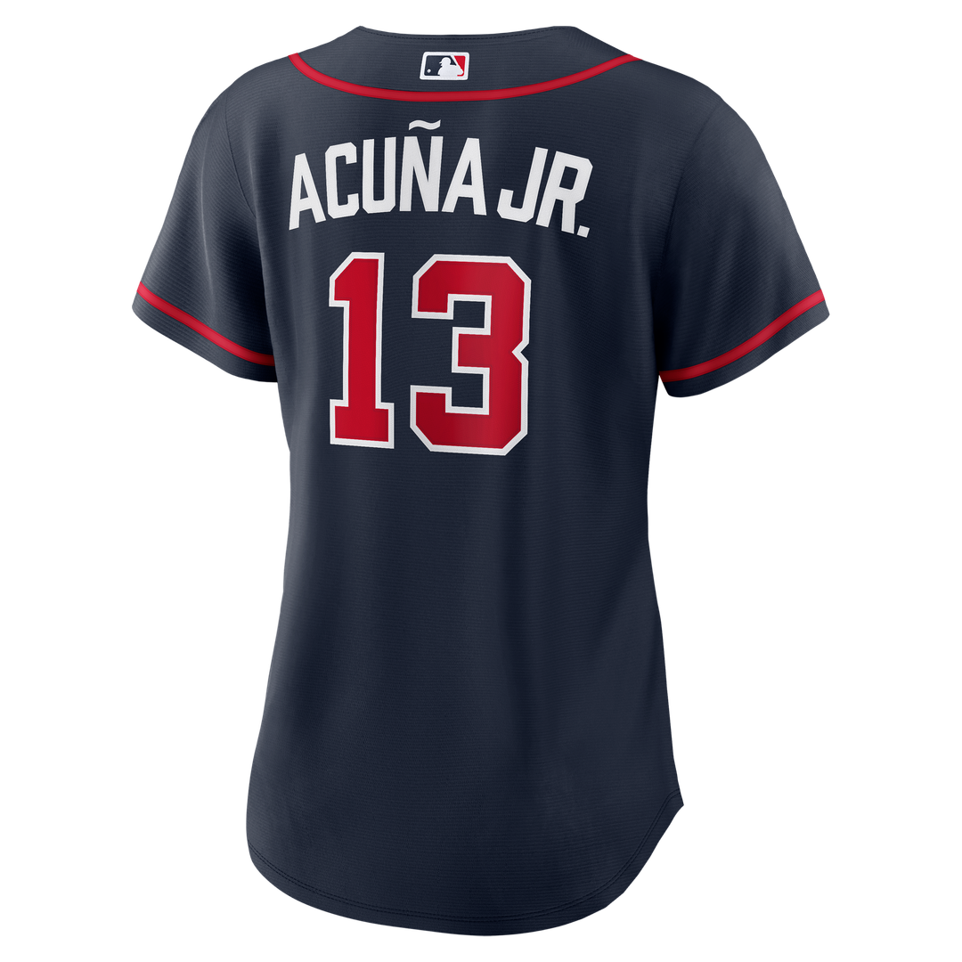 Atlanta Braves Ronald Acuña Jr. Nike Women's Alternate Replica Jersey - Navy MLB Team Jersey Baseball Fan Apparel