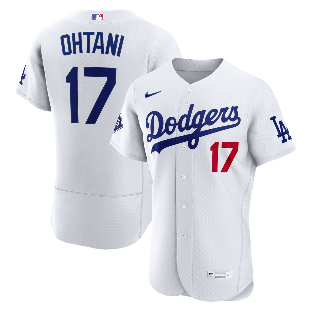 Los Angeles Dodgers Shohei Ohtani Nike Home Authentic Sponsor Patch Jersey - White MLB Team Jersey Baseball Fan Apparel