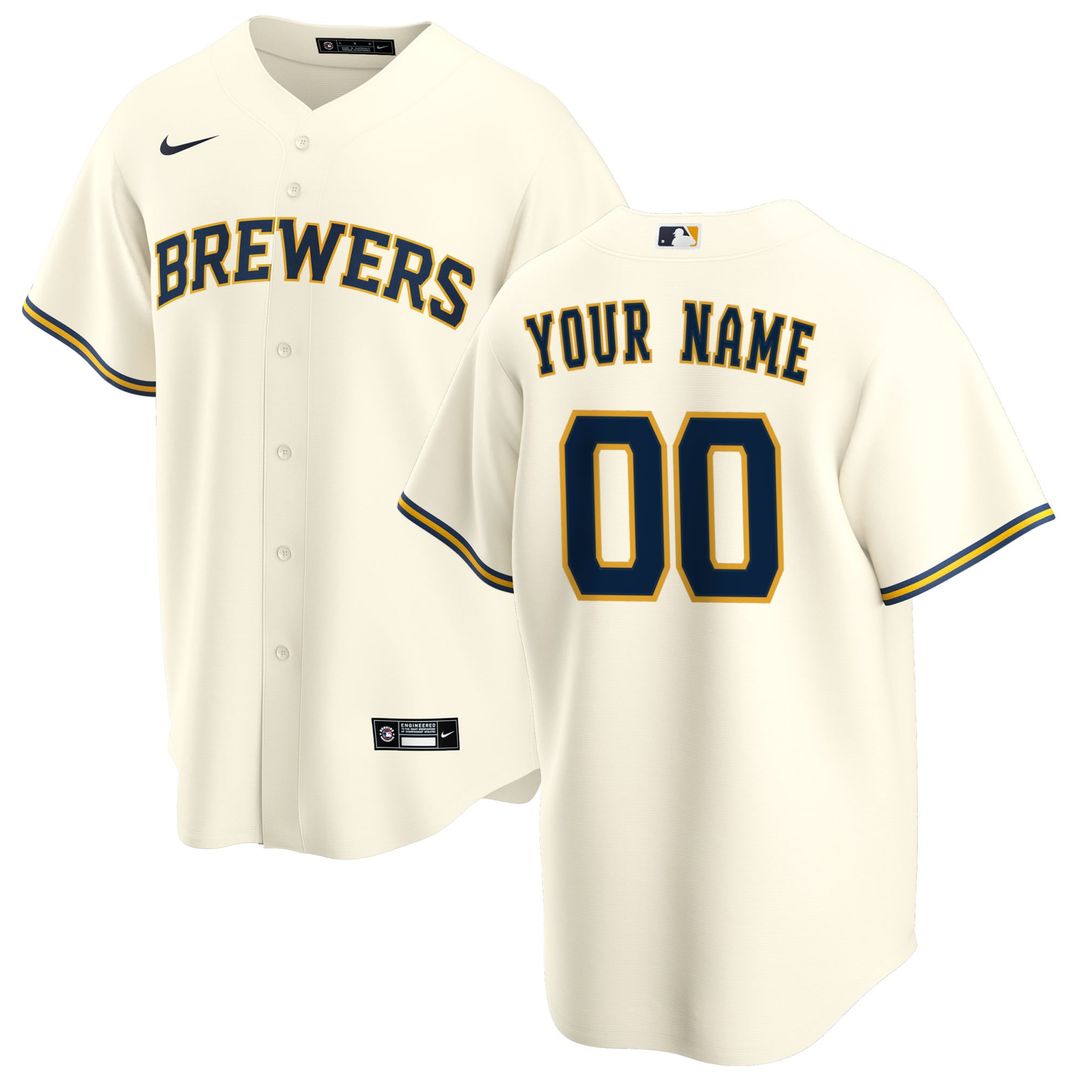 Milwaukee Brewers Nike Home Replica Custom Jersey - Cream MLB Team Jersey Baseball Fan Apparel