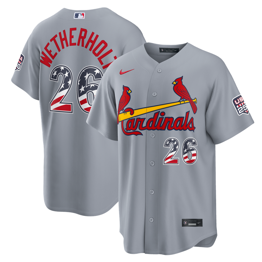 St. Louis Cardinals JJ Wetherholt Nike USA 250 Fourth of July Road Stadium Jersey - Gray MLB Team Jersey Baseball Fan Apparel