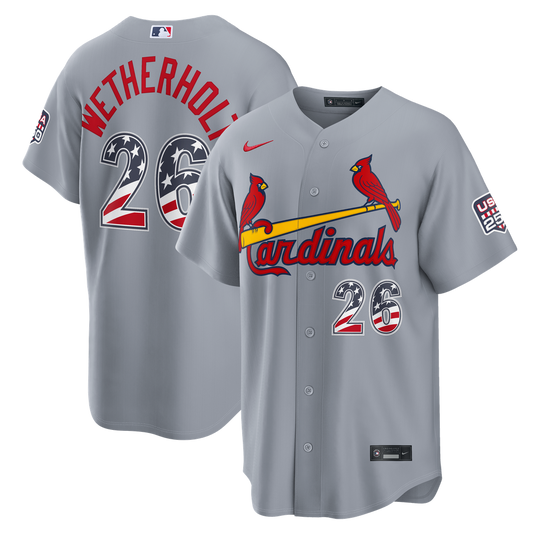 St. Louis Cardinals JJ Wetherholt Nike USA 250 Fourth of July Road Stadium Jersey - Gray MLB Team Jersey Baseball Fan Apparel