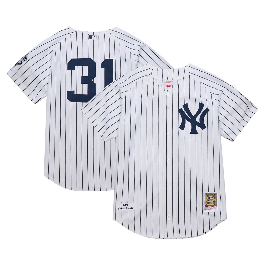 New York Yankees Ichiro Suzuki Mitchell & Ness 2014 Cooperstown Authentic Throwback Jersey - White MLB Team Jersey Baseball Fan Apparel