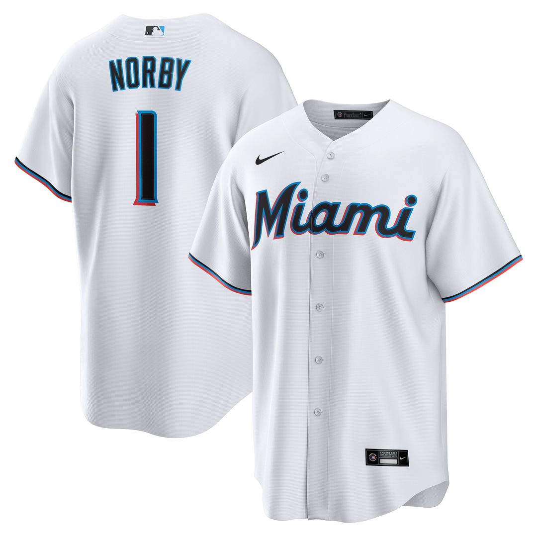 Miami Marlins Connor Norby Nike Home Replica Jersey - White MLB Team Jersey Baseball Fan Apparel