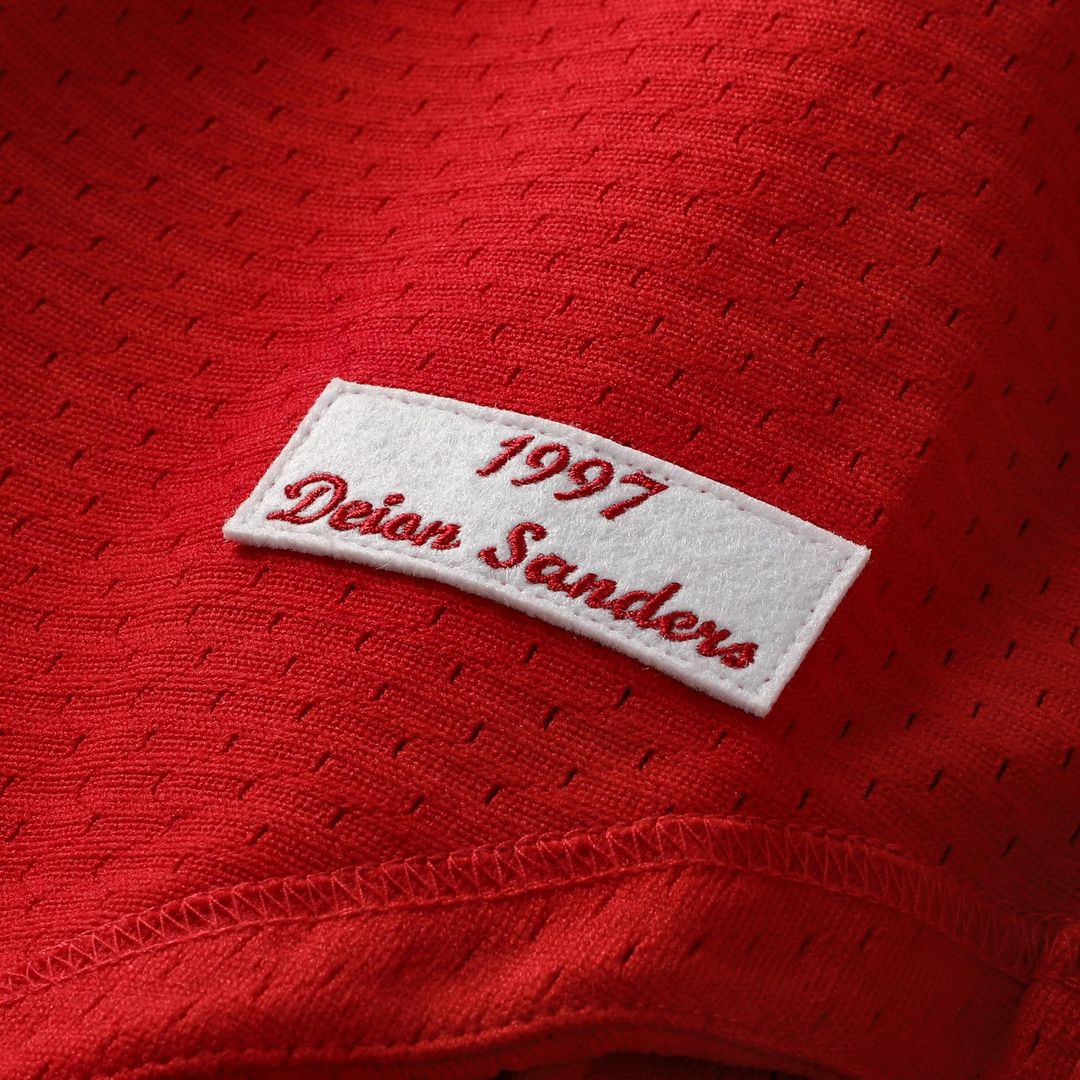 Cincinnati Reds Deion Sanders Mitchell & Ness Cooperstown Mesh Batting Practice Button - Up Jersey - Red MLB Team Jersey Baseball Fan Apparel