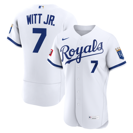 Kansas City Royals Bobby Witt Jr. Nike Home Authentic Sponsor Patch Jersey - White MLB Team Jersey Baseball Fan Apparel