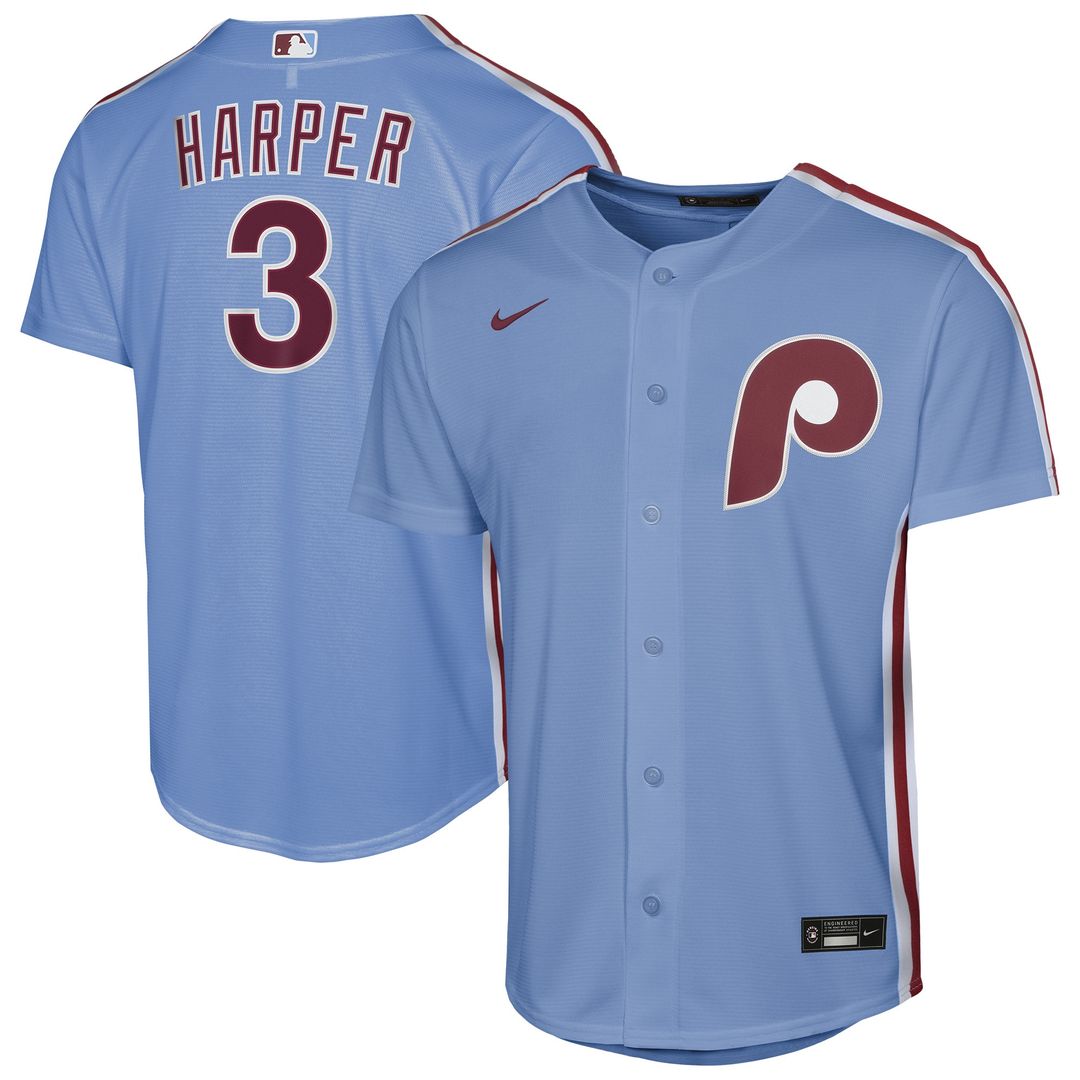 Philadelphia Phillies Bryce Harper Nike Youth Alternate Replica Jersey - Light Blue MLB Team Jersey Baseball Fan Apparel