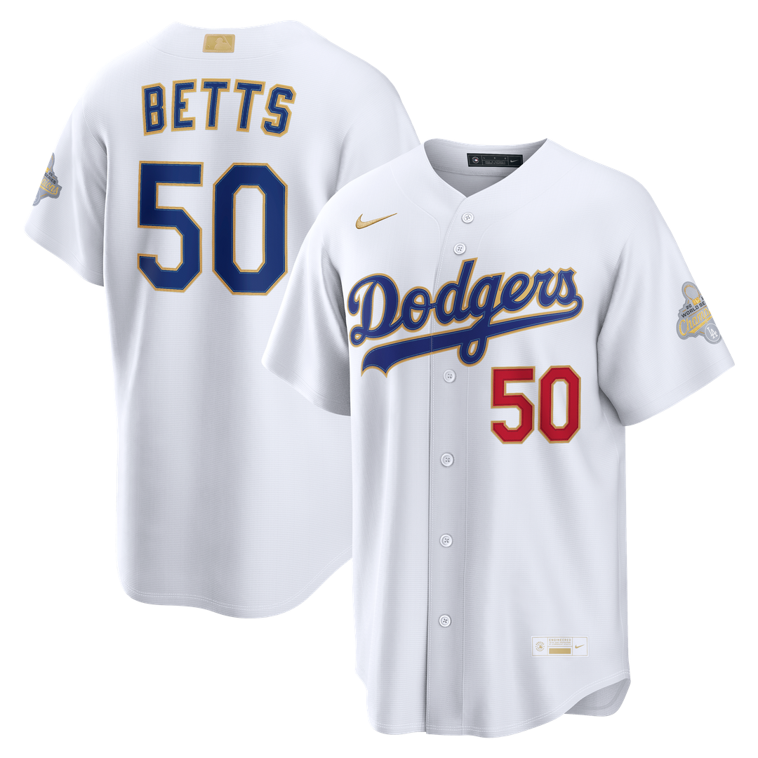 Los Angeles Dodgers Mookie Betts Nike 2026 Gold Collection Stadium Jersey - White MLB Team Jersey Baseball Fan Apparel