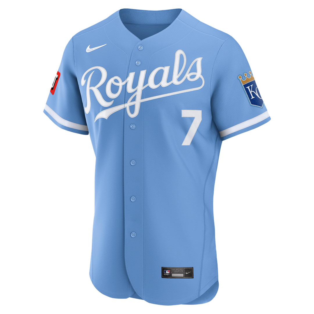 Kansas City Royals Bobby Witt Jr. Nike Alternate Authentic Sponsor Patch Jersey - Light Blue MLB Team Jersey Baseball Fan Apparel