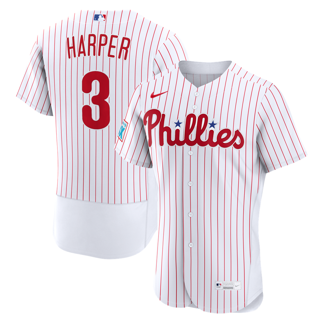 Philadelphia Phillies Bryce Harper Nike Home Authentic Sponsor Patch Jersey - White MLB Team Jersey Baseball Fan Apparel
