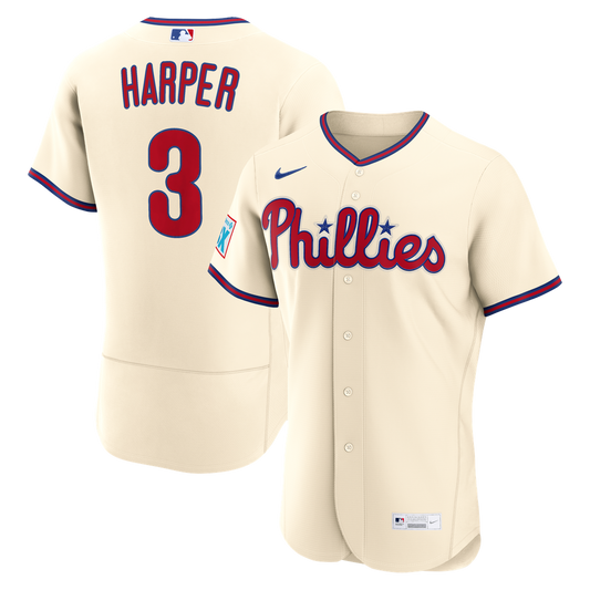 Philadelphia Phillies Bryce Harper Nike Alternate Authentic Sponsor Patch Jersey - Cream MLB Team Jersey Baseball Fan Apparel
