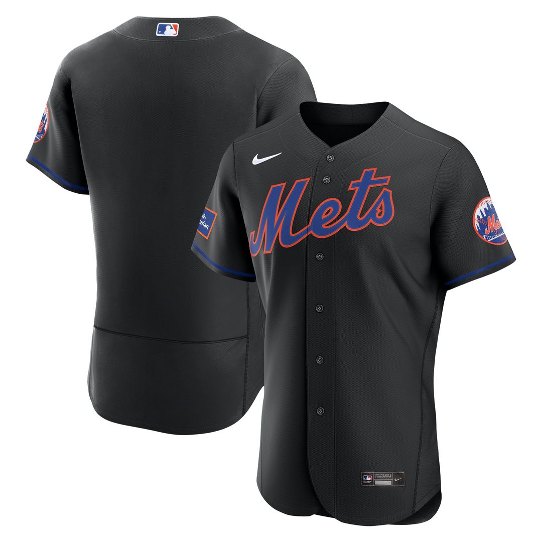 New York Mets Nike Alternate Authentic Sponsor Patch Jersey - Black MLB Team Jersey Baseball Fan Apparel