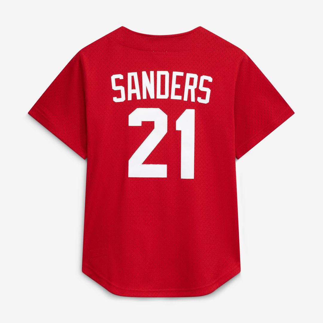 Cincinnati Reds Deion Sanders Mitchell & Ness Cooperstown Mesh Batting Practice Button - Up Jersey - Red MLB Team Jersey Baseball Fan Apparel