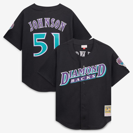 Arizona Diamondbacks Randy Johnson Mitchell & Ness Cooperstown Mesh Batting Practice Button - Up Jersey - Black MLB Team Jersey Baseball Fan Apparel