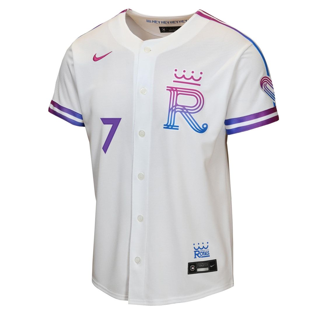 Kansas City Royals Bobby Witt Jr. Nike Youth 2026 City Connect Stadium Jersey - White MLB Team Jersey Baseball Fan Apparel