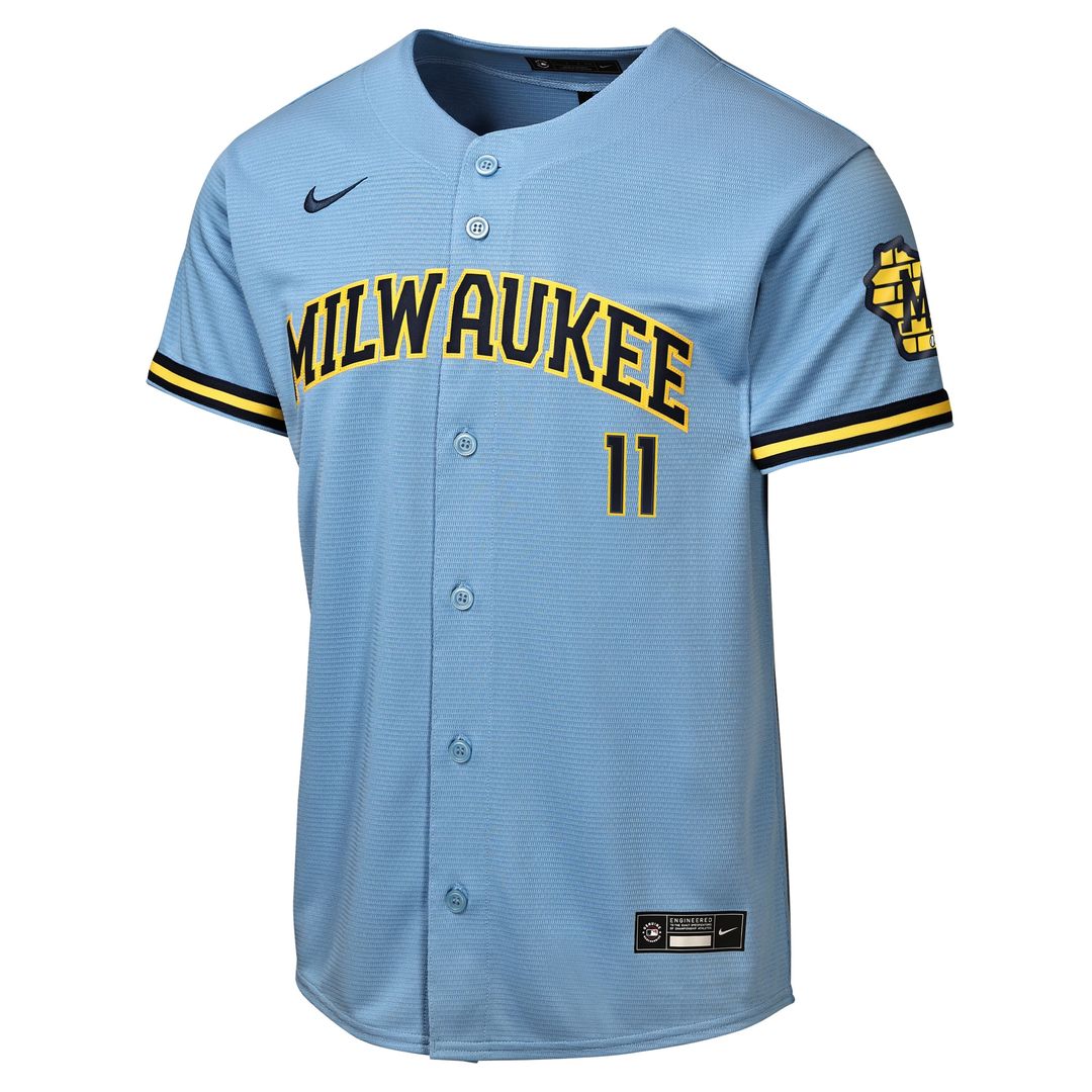 Milwaukee Brewers Jackson Chourio Nike Youth Road Stadium Jersey - Powder Blue MLB Team Jersey Baseball Fan Apparel