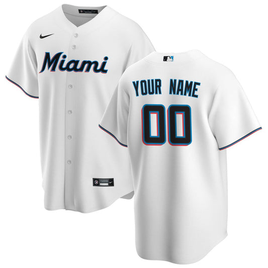 Miami Marlins Nike Home Replica Custom Jersey - White MLB Team Jersey Baseball Fan Apparel