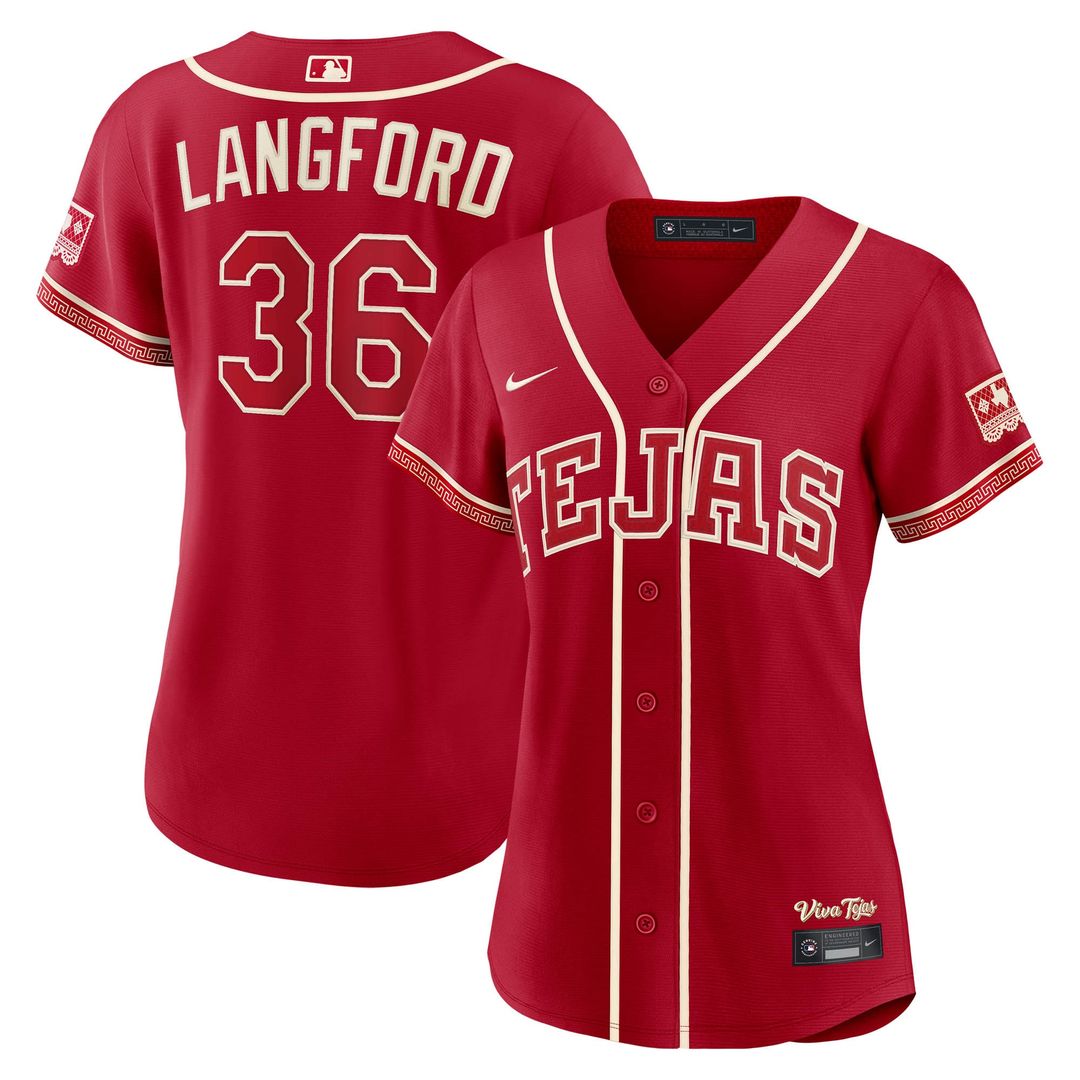Texas Rangers Wyatt Langford Nike Women's 2026 City Connect Stadium Jersey - Red MLB Team Jersey Baseball Fan Apparel