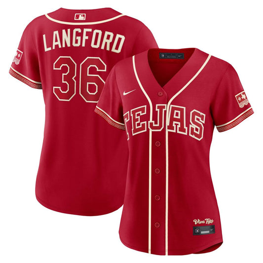 Texas Rangers Wyatt Langford Nike Women's 2026 City Connect Stadium Jersey - Red MLB Team Jersey Baseball Fan Apparel
