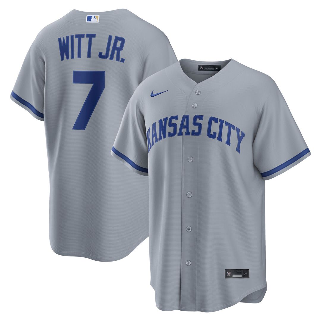 Kansas City Royals Bobby Witt Jr. Nike Road Replica Jersey - Gray MLB Team Jersey Baseball Fan Apparel