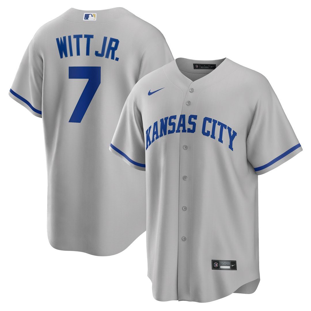 Kansas City Royals Bobby Witt Jr. Nike Road Replica Jersey - Gray MLB Team Jersey Baseball Fan Apparel