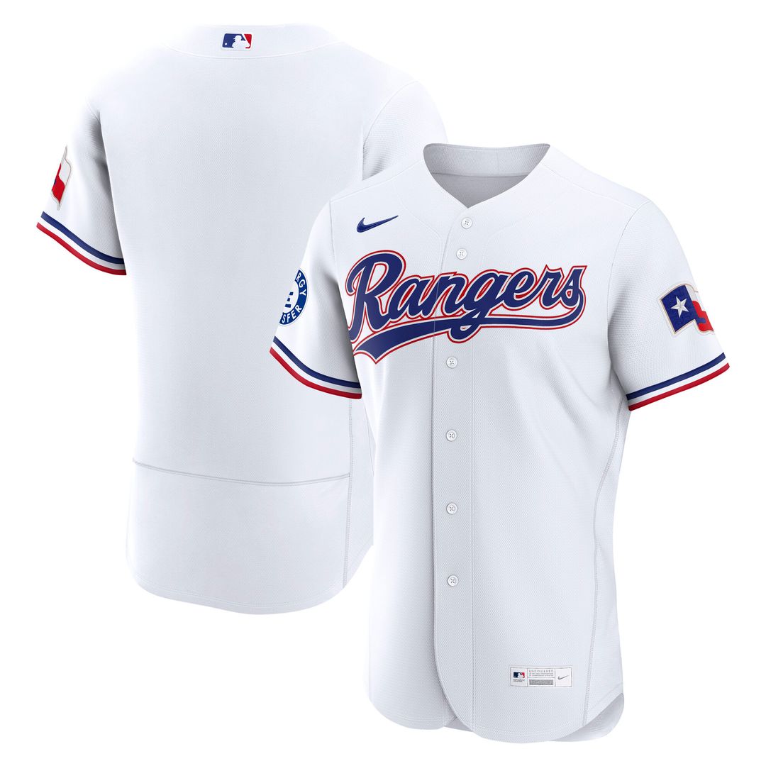 Texas Rangers Nike Home Sponsor Patch Authentic Jersey - White MLB Team Jersey Baseball Fan Apparel