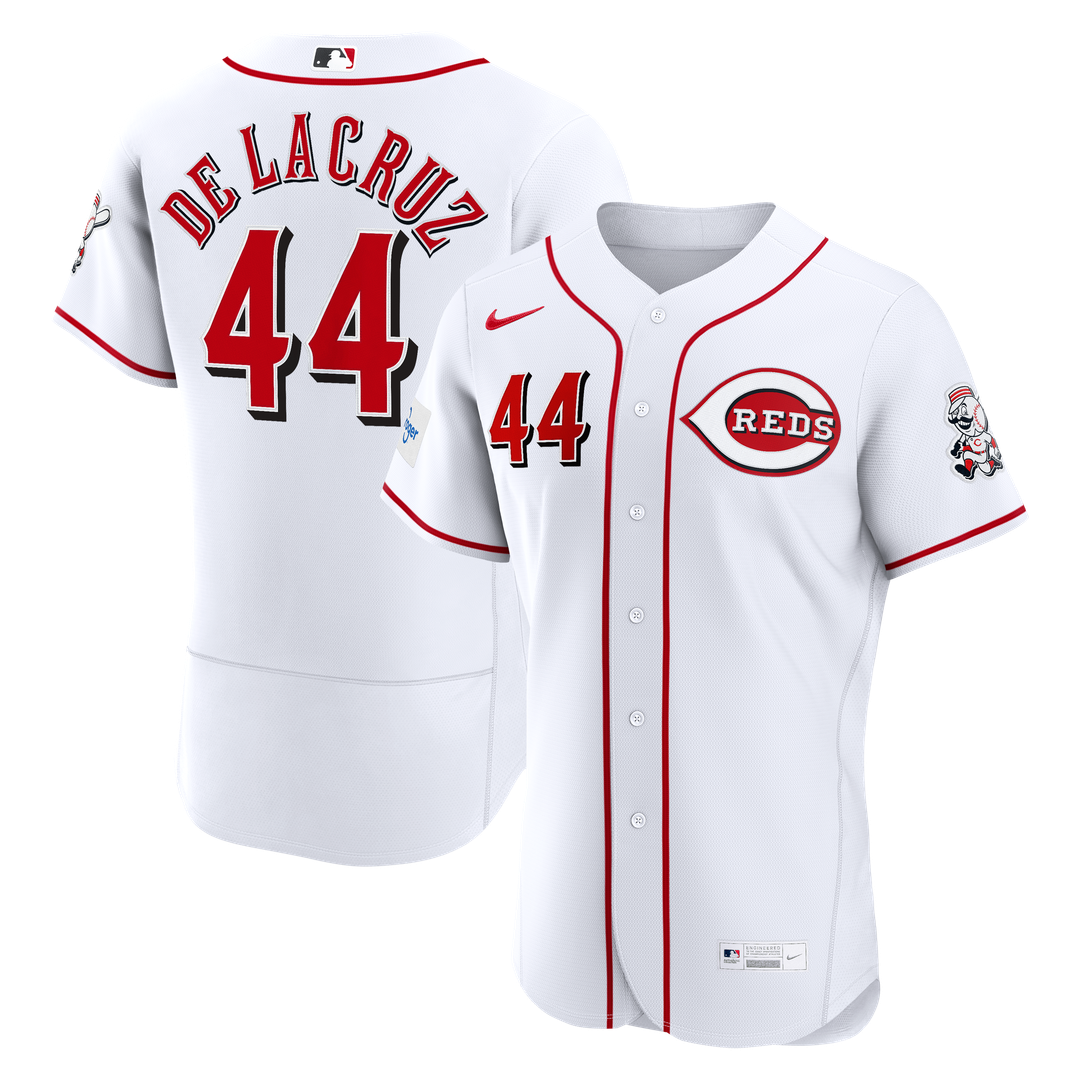 Cincinnati Reds Elly De La Cruz Nike Home Authentic Sponsor Patch Jersey - White MLB Team Jersey Baseball Fan Apparel