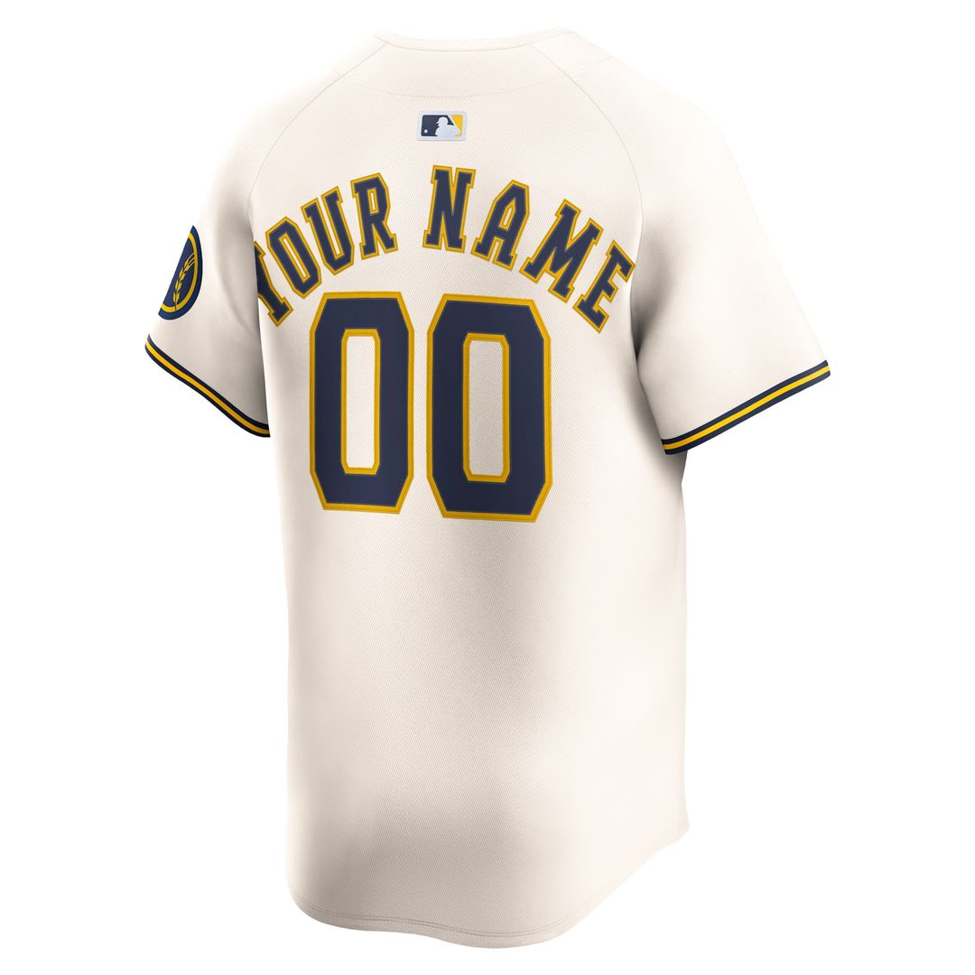 Milwaukee Brewers Nike Home Limited Custom Jersey - Cream MLB Team Jersey Baseball Fan Apparel