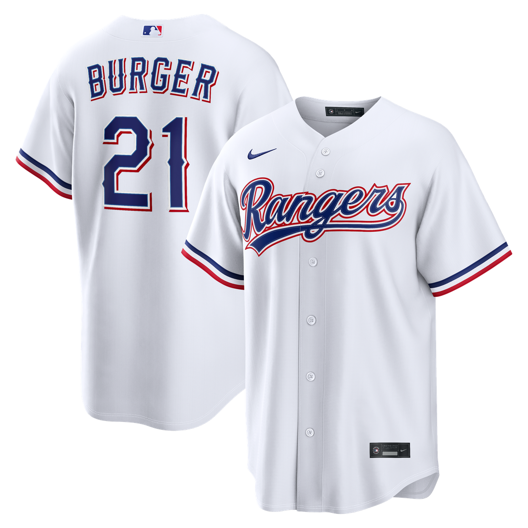 Texas Rangers Jake Burger Nike Home Replica Jersey - White MLB Team Jersey Baseball Fan Apparel